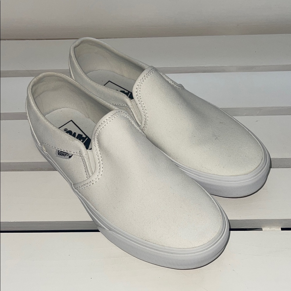 Vans White Slip-On Canvas Loafers